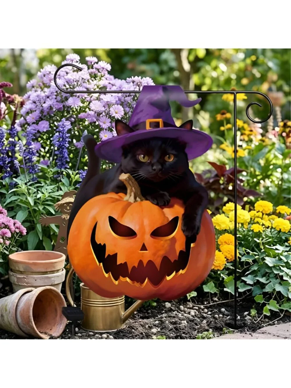 12 x 18 Inches Lighted Halloween Black Cat Pumpkin Garden Flag Decorations -